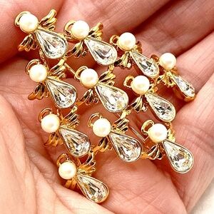 Butler & Wilson Angel Christmas Tree Pearl Rhinestone Gold Tone Brooch Signed!